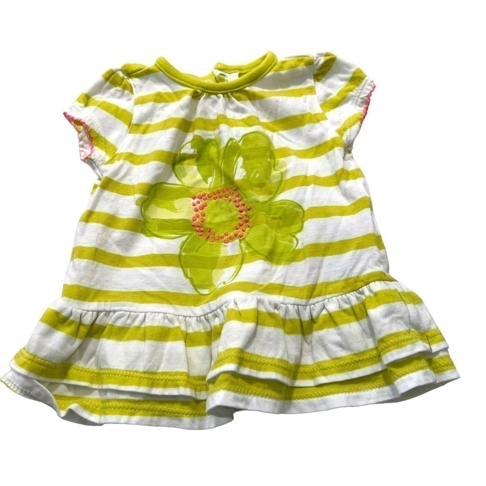 Just One You Made by Carters Baby Girls Sz 6 Months Top Lime Green White Stripes